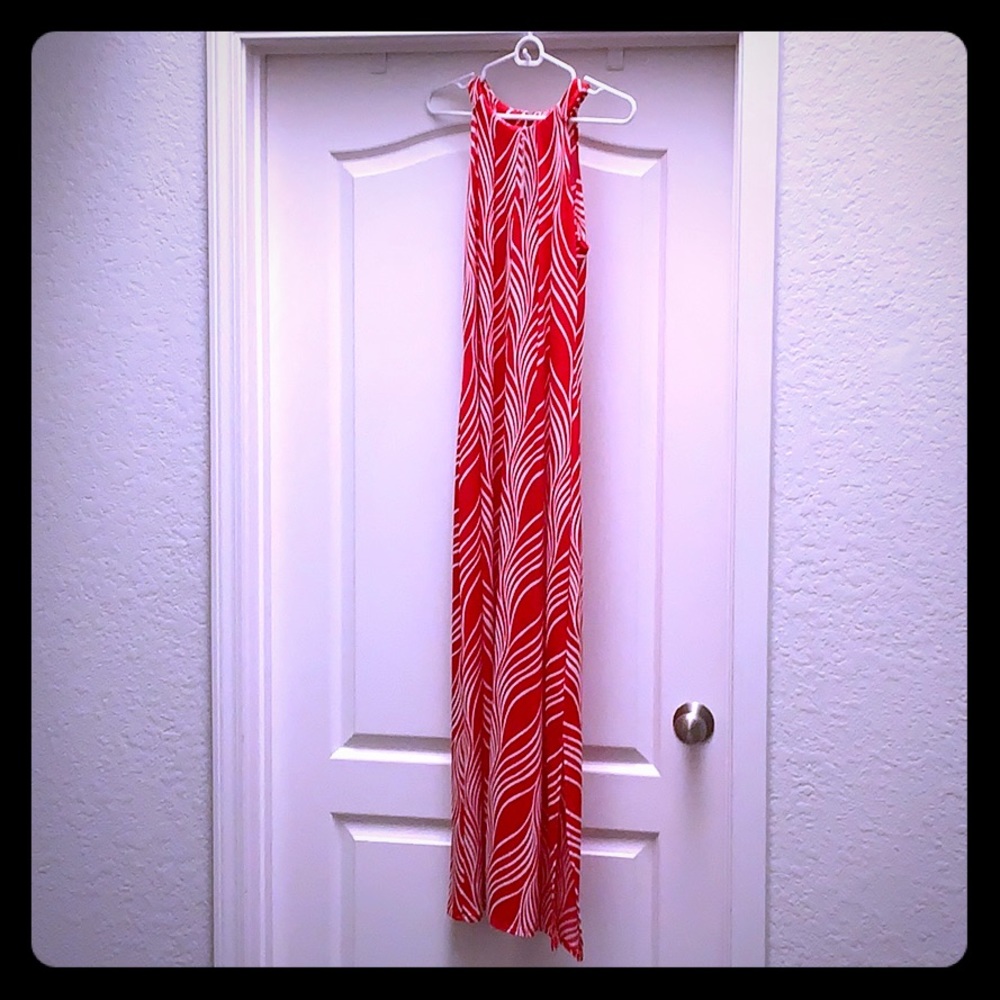 NWOT Printed Red & White Halter Maxi Dress!